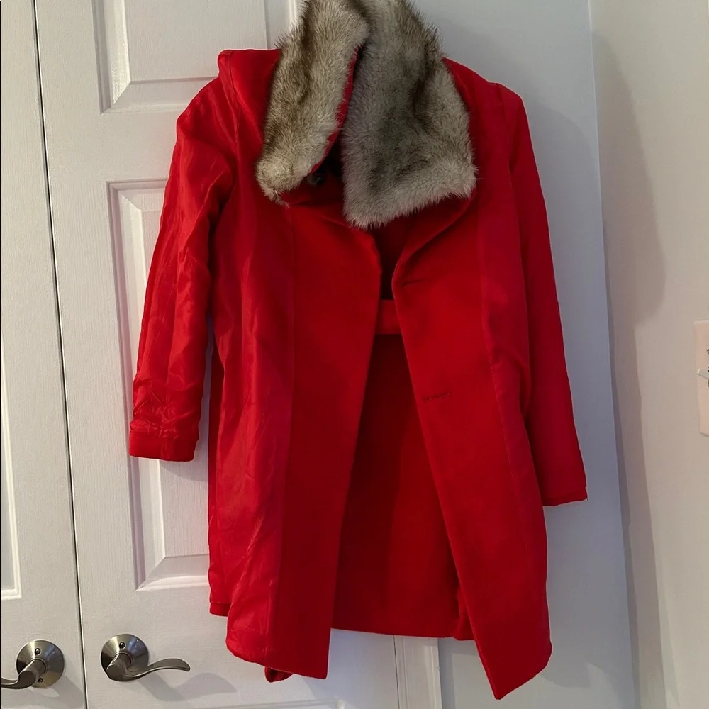 Red Coat with Faux Fur Collar